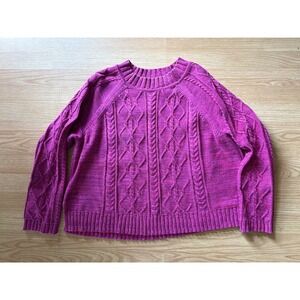 Gap Cable Knit Sweater Womens XXL Pink 100% Cotton Crew Neck Chunky Pullover